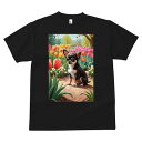 チワワ Tシャツ メンズ キッズ 犬ファン 半袖 春夏 犬柄 プリント カジュアル かわいい 人間用 個性派 ここだけのデザイン 面白 チューリップ チワワ 花 春 庭