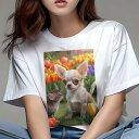 チワワ Tシャツ レディース 犬ファン 半袖 春夏 犬柄 プリント カジュアル かわいい 人間用 個性派 ここだけのデザイン 面白 チューリップ チワワ 花