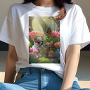 チワワ Tシャツ レディース 犬ファン 半袖 春夏 犬柄 プリント カジュアル かわいい 人間用 個性派 ここだけのデザイン 面白 チューリップ チワワ 蝶 春 花畑