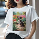 チワワ Tシャツ レディース 犬ファン 半袖 春夏 犬柄 プリント カジュアル かわいい 人間用 個性派 ここだけのデザイン 面白 チューリップ チワワ 花 春 庭