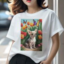 チワワ Tシャツ レディース 犬ファン 半袖 春夏 犬柄 プリント カジュアル かわいい 人間用 個性派 ここだけのデザイン 面白 チューリップ チワワ 蝶