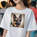 ジャーマンシェパードドッグ Tシャツ レディース 犬ファン 半袖 春夏 犬柄 プリント カジュアル かわいい 人間用 個性派 ここだけのデザイン 面白 サングラス ジャーマンシェパードドッグ