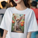 チワワ Tシャツ レディース 犬ファン 半袖 春夏 犬柄 プリント カジュアル かわいい 人間用 個性派 ここだけのデザイン 面白 チューリップ チワワ 花 春 蝶