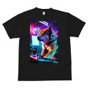 柴犬 Tシャツ メンズ キッズ 犬ファン 半袖 春夏 犬柄 プリント カジュアル かわいい 人間用 個性派 ここだけのデザイン 面白 DJ 柴犬 ヘッドホン ネオン