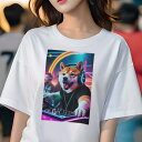 柴犬 Tシャツ レディース 犬ファン 半袖 春夏 犬柄 プリント カジュアル かわいい 人間用 個性派 ここだけのデザイン 面白 DJ 柴犬 ヘッドホン ネオン