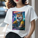 柴犬 Tシャツ レディース 犬ファン 半袖 春夏 犬柄 プリント カジュアル かわいい 人間用 個性派 ここだけのデザイン 面白 DJ 柴犬 ターンテーブル ヘッドホン ジャケット