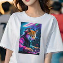 柴犬 Tシャツ レディース 犬ファン 半袖 春夏 犬柄 プリント カジュアル かわいい 人間用 個性派 ここだけのデザイン 面白 ヘッドホン 柴犬 DJ 音楽 ネオン