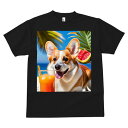 コーギー Tシャツ メンズ キッズ 犬ファン 半袖 春夏 犬柄 プリント カジュアル かわいい 人間用 個性派 ここだけのデザイン 面白 ビーチ コーギー 夏 ドリンク カクテル