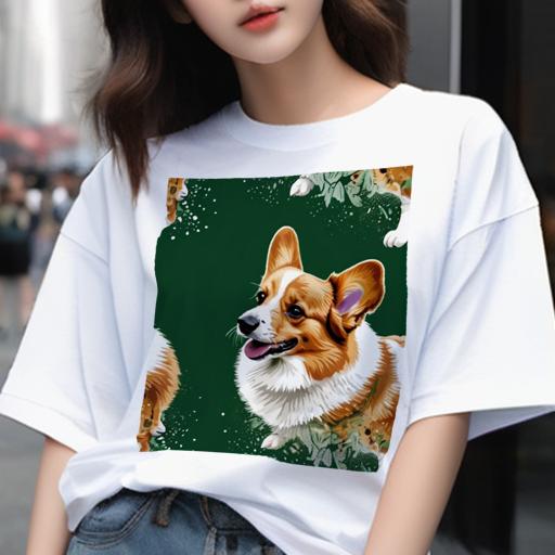 Tシャツ メンズ キッズ 犬ファン 半袖 春夏 プリント カジュアル かわいい 人間用 フィットネス グリーン コーギー 花 イラスト スプラッシュ Tシャツ メンズ キッズ 犬ファン 半袖 春夏 プリント カジュアル かわいい 人間用 フィットネス グリーン コーギー 花 イラスト スプラッシュ