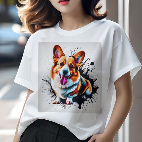 Tシャツ レディース 犬ファン 半袖 春夏 プリント カジュアル かわいい 人間用 フィットネス 抽象的なペイント コーギー アート カラフル Tシャツ レディース 犬ファン 半袖 春夏 プリント カジュアル かわいい 人間用 フィットネス 抽象的なペイント コーギー アート カラフル