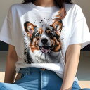 Tシャツ レディース 犬ファン 半袖 春夏 プリント カジュアル かわいい 人間用 フィットネス スプラッシュアート ウェルシュコーギーペンブローク カラフル 笑顔 ポップアート