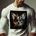長袖Tシャツ 人間用 メンズ 秋春夏 プリント レジャー アウトドア カジュアル かわいい アート コーギー スプラッシュペイント カラフル