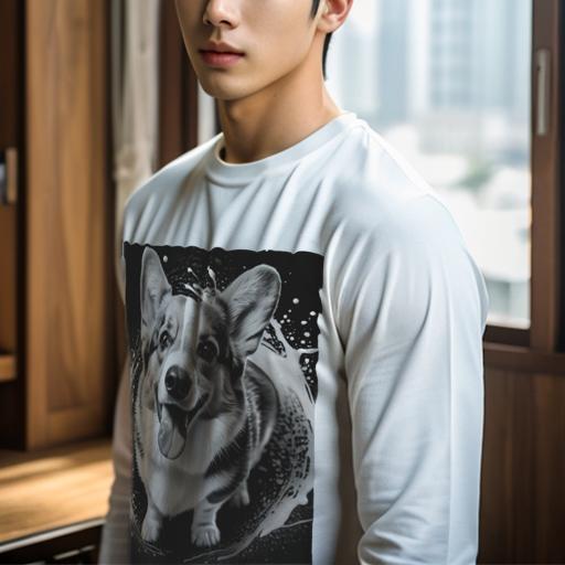 長袖Tシャツ 人間用 メンズ 秋春夏 プリント レジャー アウトドア カジュアル かわいい 笑顔 ウェルシュコーギー スプラッシュ 白黒