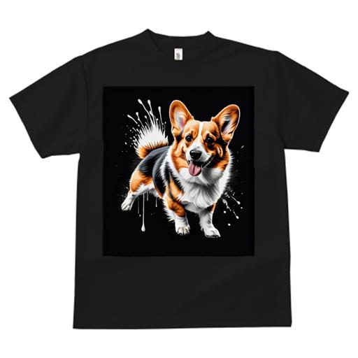 Tシャツ レディース 犬ファン 半袖 春夏 プリント カジュアル かわいい 人間用 フィットネス 黒い背景 コーギー スプラッシュペイント 笑顔