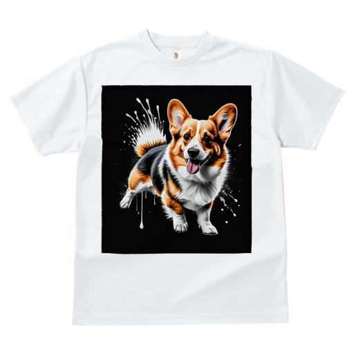 Tシャツ レディース 犬ファン 半袖 春夏 プリント カジュアル かわいい 人間用 フィットネス 黒い背景 コーギー スプラッシュペイント 笑顔