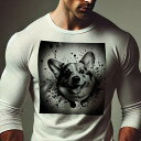 長袖Tシャツ 人間用 メンズ 秋春夏 プリント レジャー アウトドア カジュアル かわいい スプラッターペイント ウェルシュコーギーペンブローク 芸術的 白黒