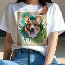 Tシャツ レディース 犬ファン 半袖 春夏 プリント カジュアル かわいい 人間用 フィットネス 抽象的な背景 ウェルシュコーギーペンブローク カラフルなペイント(4)