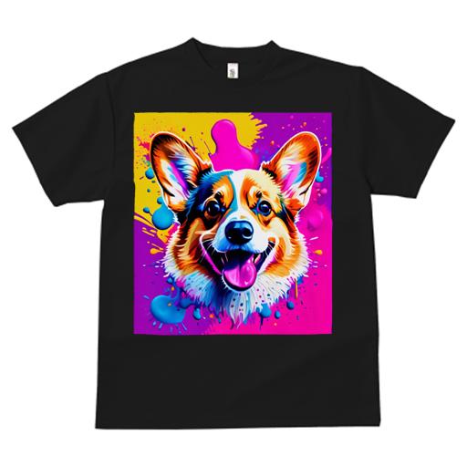 Tシャツ レディース 犬ファン 半袖 春夏 プリント カジュアル かわいい 人間用 フィットネス 絵画 ウェルシュコーギーペンブローク スプラッシュ カラフル