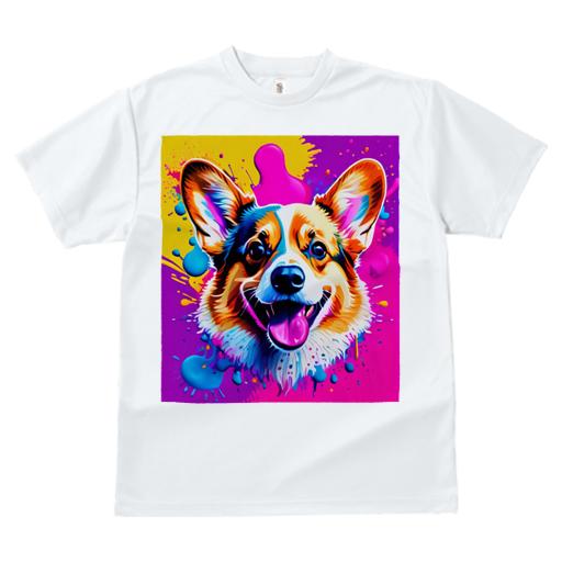 Tシャツ レディース 犬ファン 半袖 春夏 プリント カジュアル かわいい 人間用 フィットネス 絵画 ウェルシュコーギーペンブローク スプラッシュ カラフル