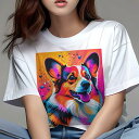 Tシャツ レディース 犬ファン 半袖 春夏 プリント カジュアル かわいい 人間用 フィットネス カラフル コーギー アート ポップアート 抽象 ドット(4)