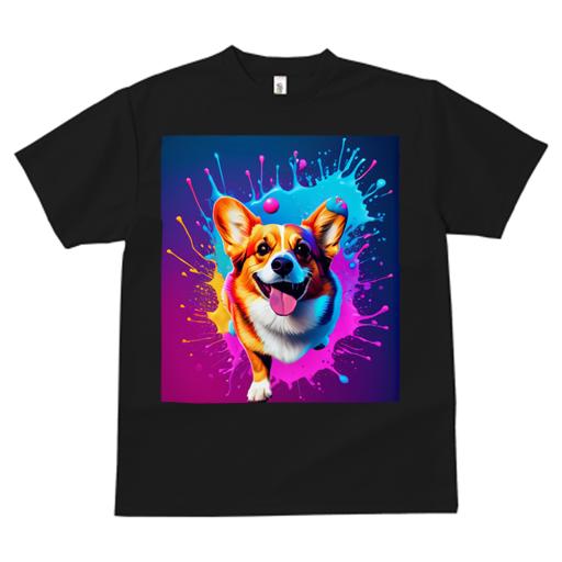 Tシャツ レディース 犬ファン 半袖 春夏 プリント カジュアル かわいい 人間用 フィットネス スプラッシュ・ペイント コーギー カラフル 抽象芸術