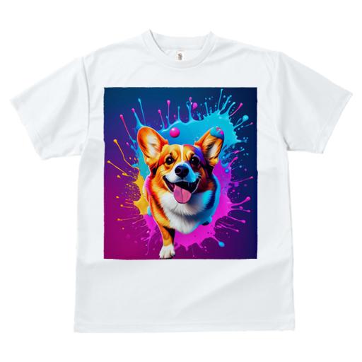 Tシャツ レディース 犬ファン 半袖 春夏 プリント カジュアル かわいい 人間用 フィットネス スプラッシュ・ペイント コーギー カラフル 抽象芸術