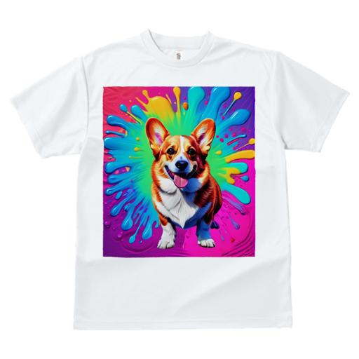 Tシャツ レディース 犬ファン 半袖 春夏 プリント カジュアル かわいい 人間用 フィットネス カラフル ウェルシュコーギーペンブローク スプラッシュ 虹色