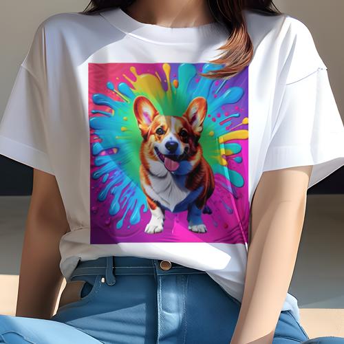 Tシャツ レディース 犬ファン 半袖 春夏 プリント カジュアル かわいい 人間用 フィットネス カラフル ウェルシュコーギーペンブローク スプラッシュ 虹色 Tシャツ レディース 犬ファン 半袖 春夏 プリント カジュアル かわいい 人間用 フィットネス カラフル ウェルシュコーギーペンブローク スプラッシュ 虹色