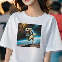 Tシャツ レディース 犬ファン 半袖 春夏 プリント カジュアル かわいい 人間用 フィットネス 宇宙 ゴールデンレトリバー 宇宙服 星 宇宙空間 銀河(4)