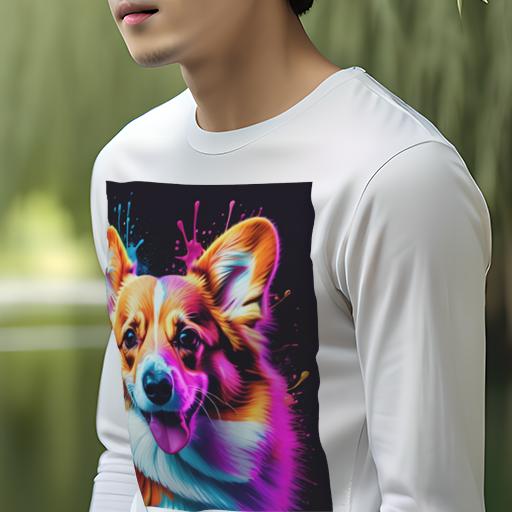 長袖Tシャツ 人間用 メンズ 秋春夏 プリント レジャー アウトドア カジュアル かわいい アート コーギー カラフル ポップアート ペイント 色鮮やか