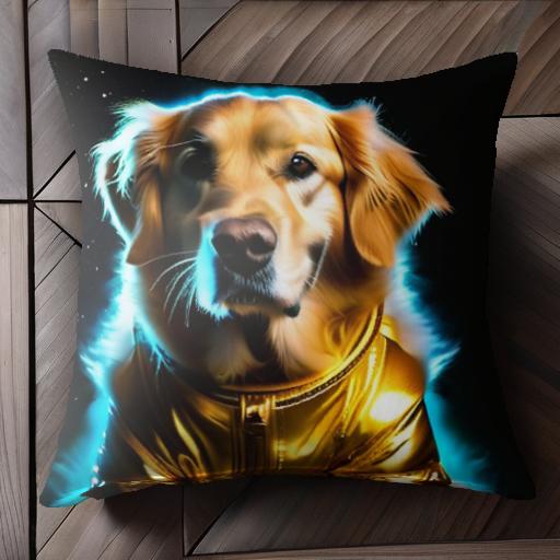宇宙 ゴールデンレトリバー 金色 ジャケット かっこいい 輝く クッションカバー 45×45cm アニマル柄 おしゃれ 可愛い クッション本体付き 正方形