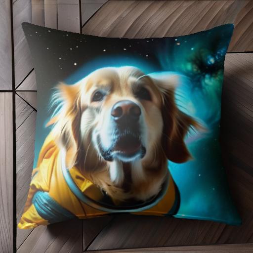 宇宙服 ゴールデンレトリバー 宇宙 銀河 星 クッションカバー 45×45cm アニマル柄 おしゃれ 可愛い クッション本体付き 正方形