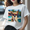 Tシャツ レディース 犬ファン 半袖 春夏 プリント カジュアル かわいい 人間用 フィットネス サングラス チワワ プール 休暇 夏 楽しい