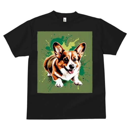 Tシャツ レディース 犬ファン 半袖 春夏 プリント カジュアル かわいい 人間用 フィットネス スプラッターエフェクト コーギー 緑の背景