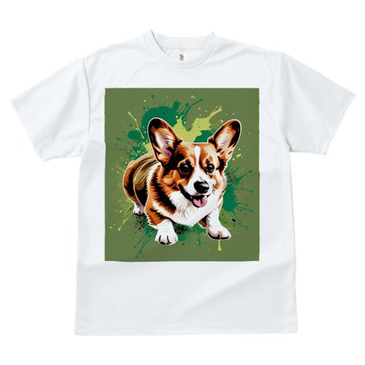 Tシャツ レディース 犬ファン 半袖 春夏 プリント カジュアル かわいい 人間用 フィットネス スプラッターエフェクト コーギー 緑の背景