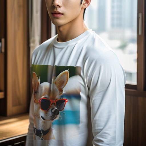 長袖Tシャツ 人間用 メンズ 秋春夏 プリント レジャー アウトドア カジュアル かわいい サングラス チワワ プール