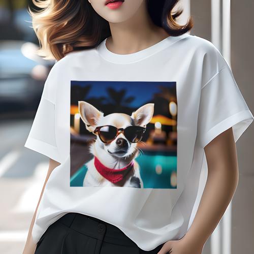 Tシャツ レディース 犬ファン 半袖 春夏 プリント カジュアル かわいい 人間用 フィットネス サングラス チワワ プール 夜景 ヤシの木 バンダナ Tシャツ レディース 犬ファン 半袖 春夏 プリント カジュアル かわいい 人間用 フィットネス サングラス チワワ プール 夜景 ヤシの木 バンダナ