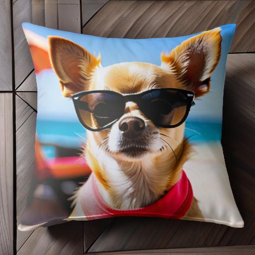 サングラス チワワ ビーチ 青空 パラソル クッションカバー 45×45cm アニマル柄 おしゃれ 可愛い クッ..