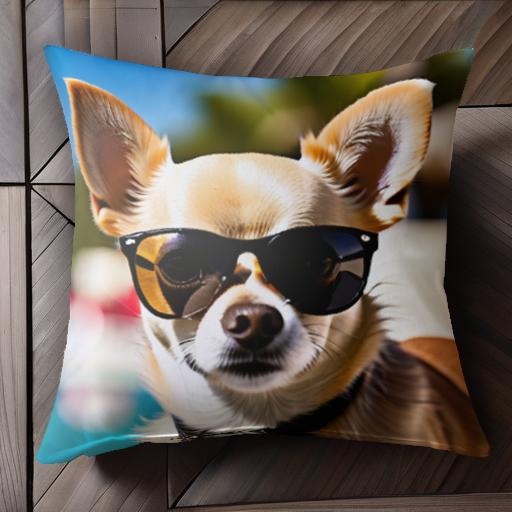 サングラス チワワ プール 夏 リゾート クッションカバー 45×45cm アニマル柄 おしゃれ 可愛い クッション本体付き 正方形