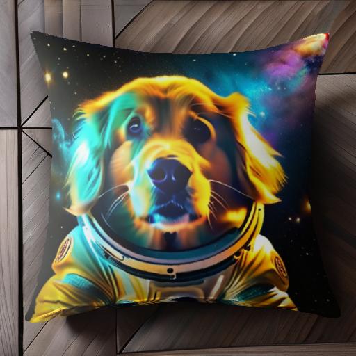 宇宙 ゴールデンレトリバー 宇宙服 銀河 星 クッションカバー 45×45cm アニマル柄 おしゃれ 可愛い クッション本体付き 正方形