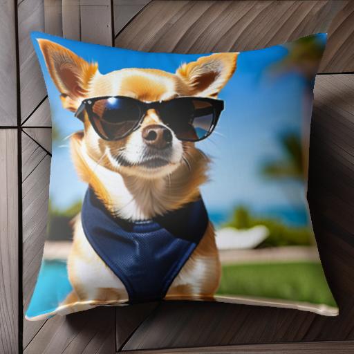 サングラス チワワ 青空 ビーチ ヤシの木 海 クッションカバー 45×45cm アニマル柄 おしゃれ 可愛い クッション本体付き 正方形