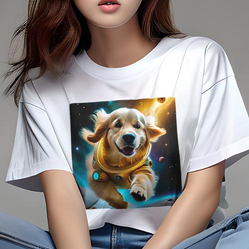 Tシャツ レディース 犬ファン 半袖 春夏 プリント カジュアル かわいい 人間用 フィットネス 宇宙 ゴールデンレトリバー 星 宇宙服 惑星 Tシャツ レディース 犬ファン 半袖 春夏 プリント カジュアル かわいい 人間用 フィットネス 宇宙 ゴールデンレトリバー 星 宇宙服 惑星