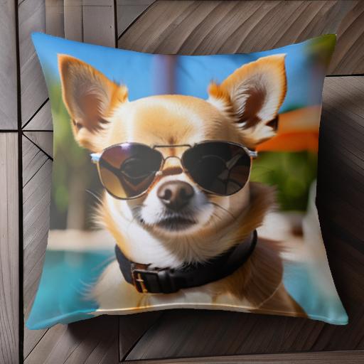 サングラス チワワ プール 植物 カラフルなパラソル クッションカバー 45×45cm アニマル柄 おしゃれ 可..