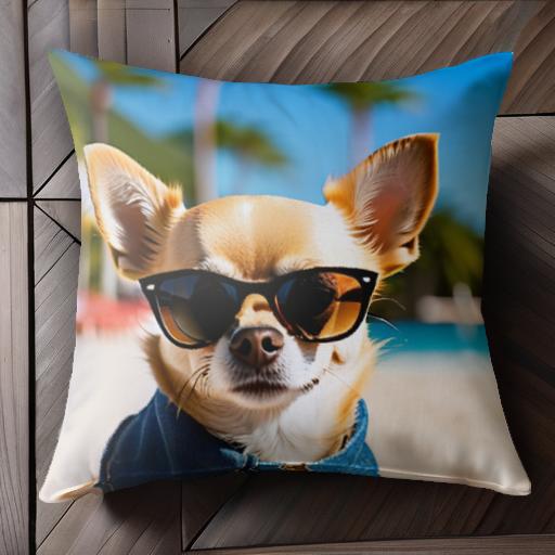 サングラス チワワ ビーチ ヤシの木 パラソル クッションカバー 45×45cm アニマル柄 おしゃれ 可愛い ..