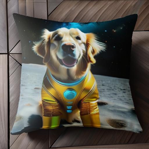宇宙 ゴールデンレトリバー スペーススーツ 月面 星 銀河 クッションカバー 45×45cm アニマル柄 おしゃれ 可愛い クッション本体付き 正方形