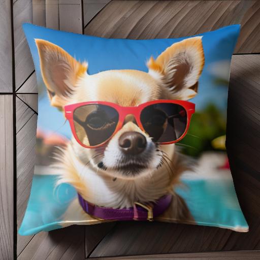 サングラス チワワ プール パームツリー カラフルなパラソル 青空 クッションカバー 45×45cm アニマル..