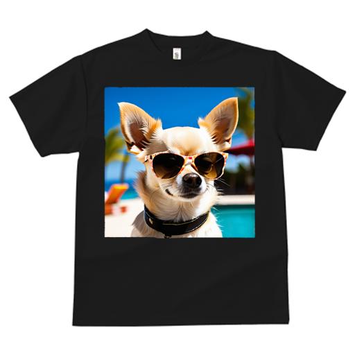 Tシャツ レディース 犬ファン 半袖 春夏 プリント カジュアル かわいい 人間用 フィットネス サングラス チワワ プール パームツリー 青い空