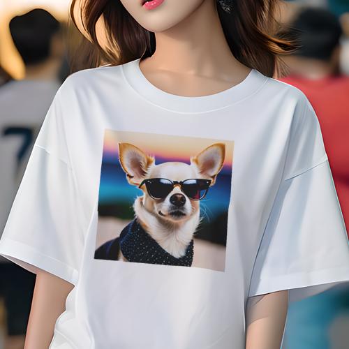 Tシャツ レディース 犬ファン 半袖 春夏 プリント カジュアル かわいい 人間用 フィットネス サングラス チワワ 夕日 ビーチ バンダナ Tシャツ レディース 犬ファン 半袖 春夏 プリント カジュアル かわいい 人間用 フィットネス サングラス チワワ 夕日 ビーチ バンダナ