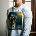長袖Tシャツ 人間用 メンズ 秋春夏 プリント レジャー アウトドア カジュアル かわいい 宇宙 ゴールデンレトリーバー 月 惑星 宇宙服