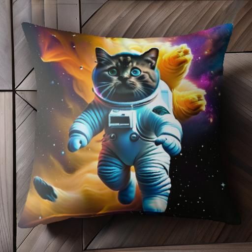 宇宙 猫 宇宙服 SF 惑星 クッションカバー 45×45cm アニマル柄 おしゃれ 可愛い クッション本体付き 正方形